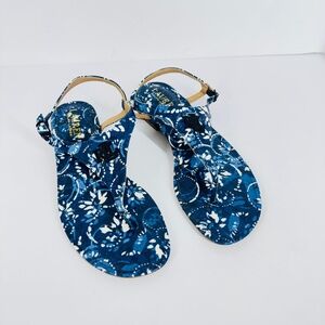 Lauren Ralph Lauren Thong Sandals Ellington Blue Floral 6 Leather Strappy Casual